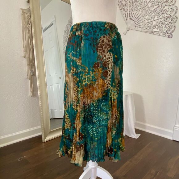 Ethereal Fairy Nymph Brown Green Earthy Floral Layered Mesh Midi Skirt L - Picture 4 of 6